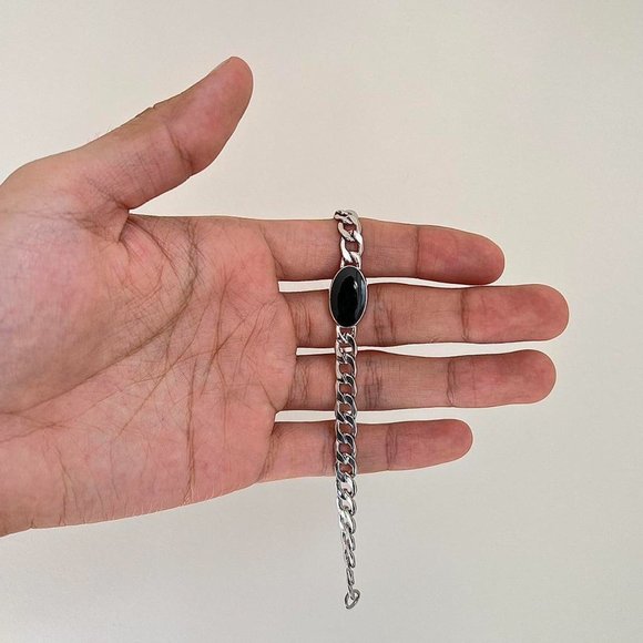 y2k 2000s black opal cuban link silver bracelet - Picture 5 of 8